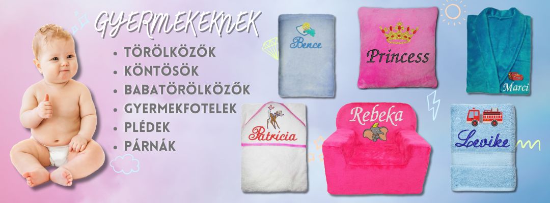 Gyermekeknek - törölközök, köntösök, babatörölközök, gyermekfotelek, plédek, párnák