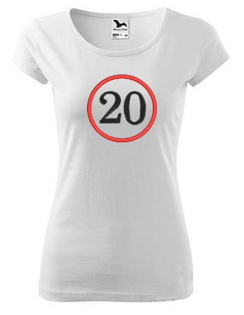 20-as felirattal hímzett számos női póló XS