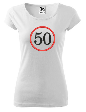 50-es felirattal hímzett számos női póló XS
