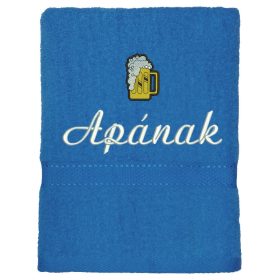   "Apának" felirattal + sörrel hímzett törölköző, Acélkék