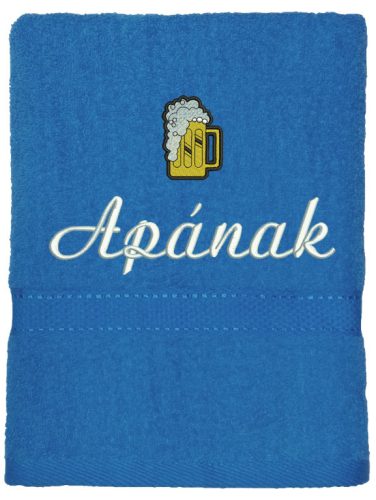 "Apának" felirattal + sörrel hímzett törölköző, Acélkék