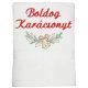 "Boldog karácsonyt" felirattal és csengős faággal hímzett törölköző, fehér – karácsonyi hímzett ajándék