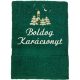 "Boldog karácsonyt" felirattal és templommal hímzett törölköző, sötét zöld – karácsonyi hímzett törölköző ajándék