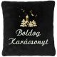 "Boldog karácsonyt" felirattal + templommal hímzett párna, fekete