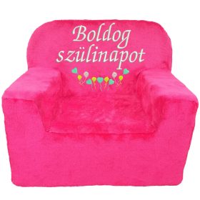   "Boldog szülinapot" felirattal + lufikkal hímzett gyermekfotel, pink
