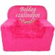 "Boldog szülinapot" felirattal + lufikkal hímzett gyermekfotel, pink – hímzett szülinapi ajándék gyermekfotel