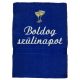 Hímzett törölköző "Boldog szülinapot" felirattal + pohár, királykék