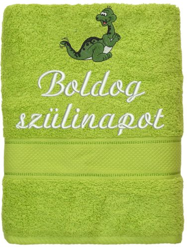 Hímzett törölköző "Boldog szülinapot" felirattal + dínó, benetton