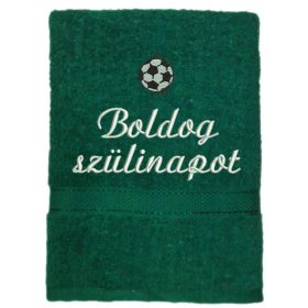   Hímzett törölköző "Boldog szülinapot" felirattal + focilabda, sötétzöld