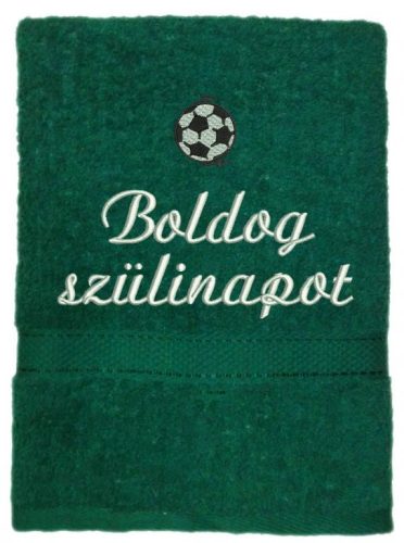 Hímzett törölköző "Boldog szülinapot" felirattal + focilabda, sötétzöld