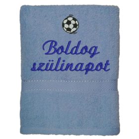  Hímzett törölköző "Boldog szülinapot" felirattal + focilabda, világos kék
