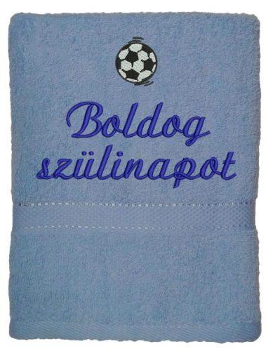 Hímzett törölköző "Boldog szülinapot" felirattal + focilabda, világos kék