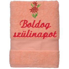   Hímzett törölköző "Boldog szülinapot" felirattal + gyopár barack
