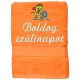Hímzett törölköző "Boldog szülinapot" felirattal + kacsa narancs sárga