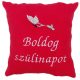 "Boldog szülinapot" felirattal + pillangókkal hímzett párna, piros