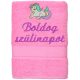 Hímzett törölköző "Boldog szülinapot" felirattal + unicornis, rózsaszín