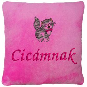   "Cicámnak" felirattal + cicával hímzett párna, rózsaszín