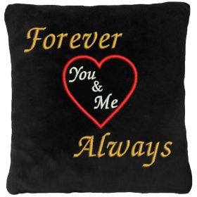   "Forever-Always + te & én" felirattal + szívvel hímzett párna, fekete