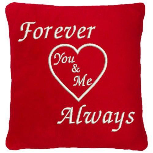 "Forever-Always + te & én" felirattal + szívvel hímzett párna, piros