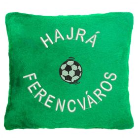   "Hajrá Ferencváros" felirattal + focilabdával hímzett párna, zöld