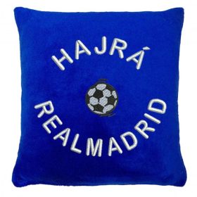   "Hajrá Real Madrid" felirattal + focilabdával hímzett párna, királykék