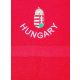 "Hungary" felirattal + címerrel hímzett törölköző, piros – hímzett Hungary ajándék törölköző