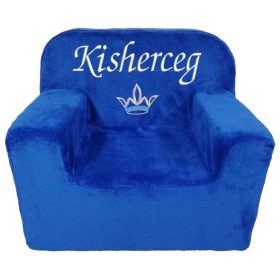   "Kisherceg" felirattal + ezüst koronával hímzett gyermekfotel, királykék