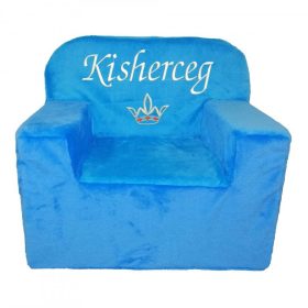   "Kisherceg" felirattal + ezüst koronával hímzett gyermekfotel, türkizkék