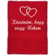 "Köszönöm, hogy vagy Nekem" felirattal + páros szívekkel hímzett törölköző, piros