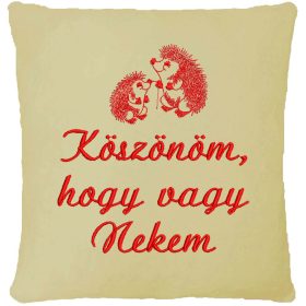   "Köszönöm, hogy vagy Nekem" felirattal + sünikkel hímzett párna, krém