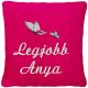 "Legjobb Anya" felirattal + pillangókkal hímzett párna, pink
