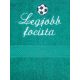 "Legjobb focista" felirattal + focilabdával hímzett törölköző, sötétzöld – hímzett ajándék törölköző
