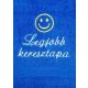 "Legjobb keresztapa" felirattal + smile-val hímzett törölköző, királykék