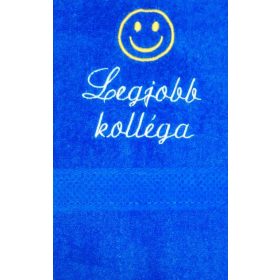   "Legjobb kolléga" felirattal + smile-val hímzett törölköző, királykék