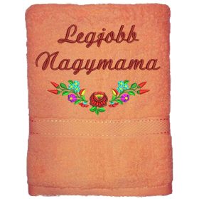  "Legjobb nagymama" felirattal + kalocsai mintával hímzett törölköző, barack