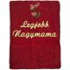 "Legjobb nagymama" felirattal + rózsával hímzett törölköző, bordó