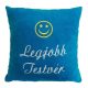 "Legjobb Testvér" felirattal + smile-val hímzett párna, türkizkék