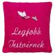 "Legjobb testvérnek" felirattal + pillangóval hímzett párna, pink – hímzett ajándék párna testvérnek