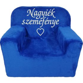   "Nagyiék szemefénye" felirattal + szívvel hímzett gyermekfotel, királykék