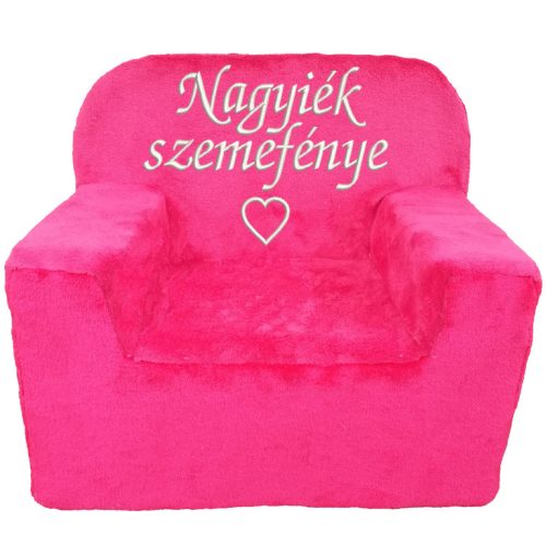 "Nagyiék szemefénye" felirattal + szívvel hímzett gyermekfotel, pink