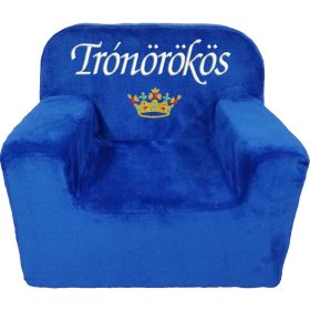   "Trónörökös" felirattal + arany koronával hímzett gyermekfotel, királykék