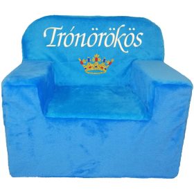   "Trónörökös" felirattal + arany koronával hímzett gyermekfotel, türkizkék