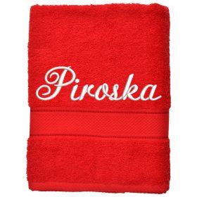 Piros színű egyedi névvel hímzett törölköző