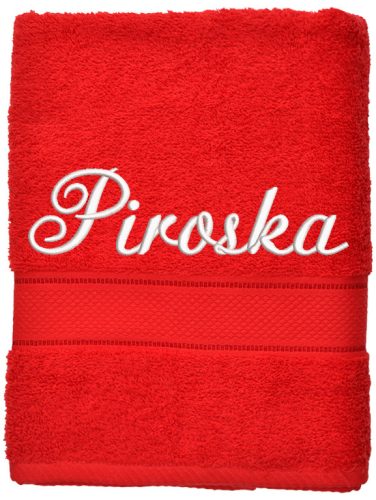 Piros színű egyedi névvel hímzett törölköző
