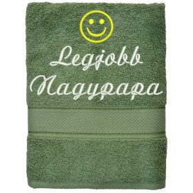   "Legjobb nagypapa" felirattal + smile-val hímzett törölköző, moha