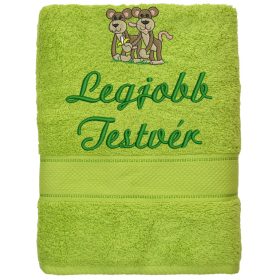 „Legjobb testvér” felirattal + majmokkal hímzett törölköző, kivi – hímzett ajándék törölköző testvérnek