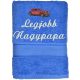 „Legjobb nagypapa” felirattal + régi autóval hímzett törölköző, acélkék – hímzett ajándék törölköző nagypapának