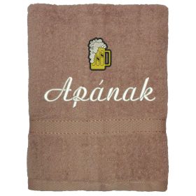   "Apának" felirattal + sörrel hímzett törölköző, mogyoró