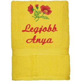   "Legjobb anya" felirattal + pipaccsal hímzett törölköző, sárga