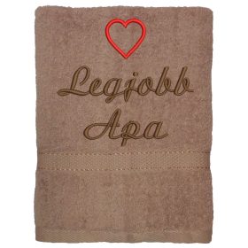   "Legjobb apa" felirattal + szívvel hímzett törölköző, mogyoró